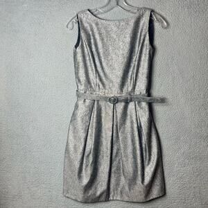 White House Black Market Dress Womens 6 Silver Metallic‎ Sleeveless Sheath Party